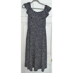 Betsey Johnson Polka Dot Off The Shoulder - Navy Blue/White dress - sz 4 - OE